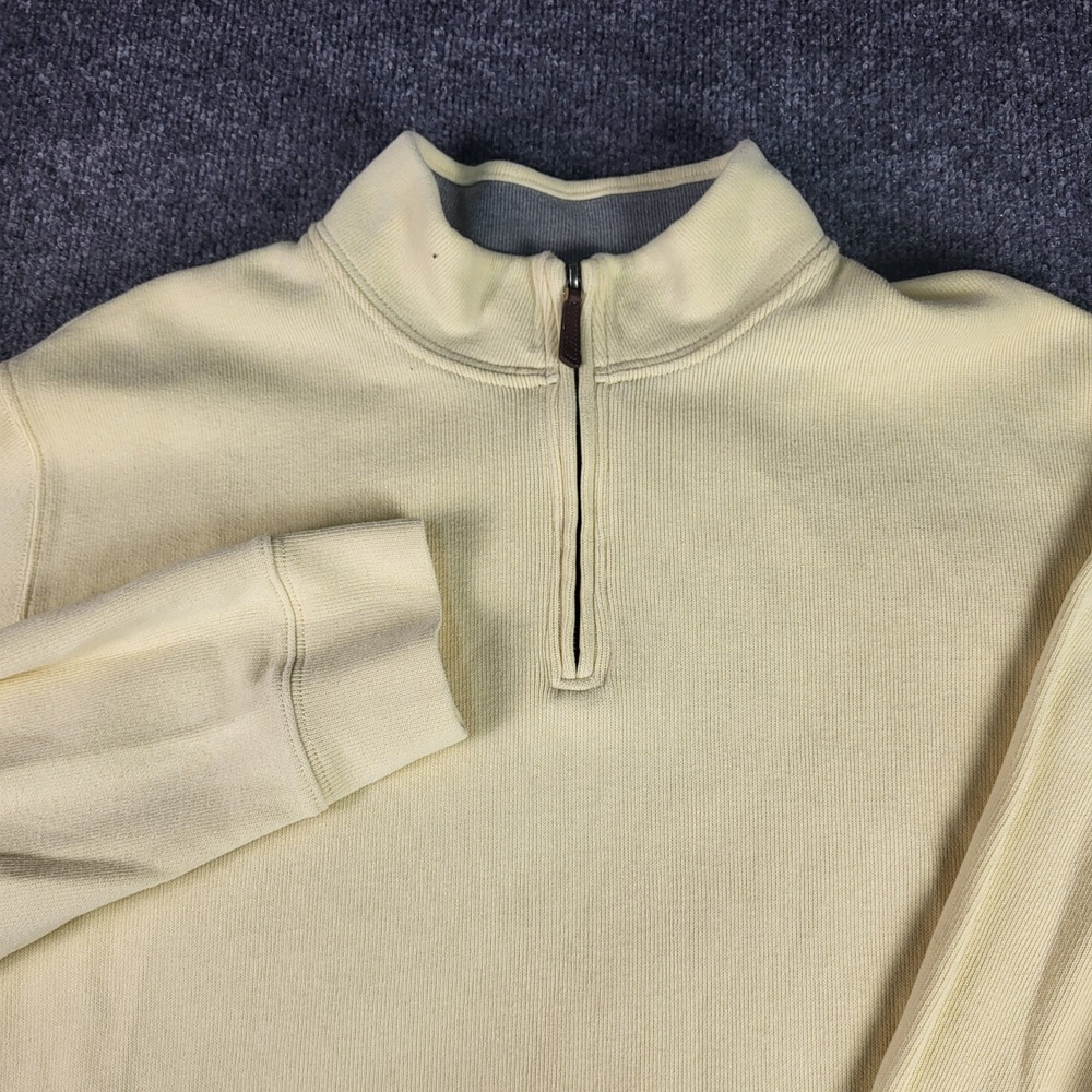 Lands End Mens XL Yellow Quarter Zip Pullover Sweater Ribbed Knit Cotton Mix